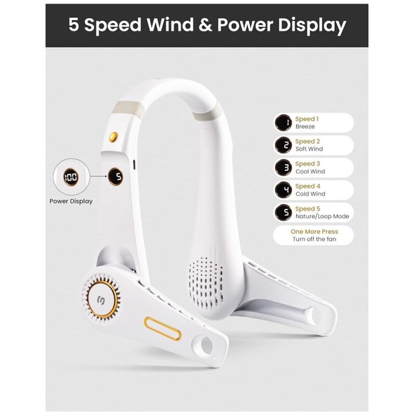 White Hanging Neck Fan Foldable Handfree Lazy Fan Cooling Air Cooler, New - Picture 2 of 10